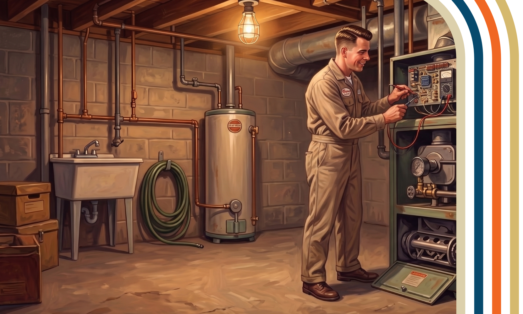 Stylized Drawing of A Retro Air Technician On The Job